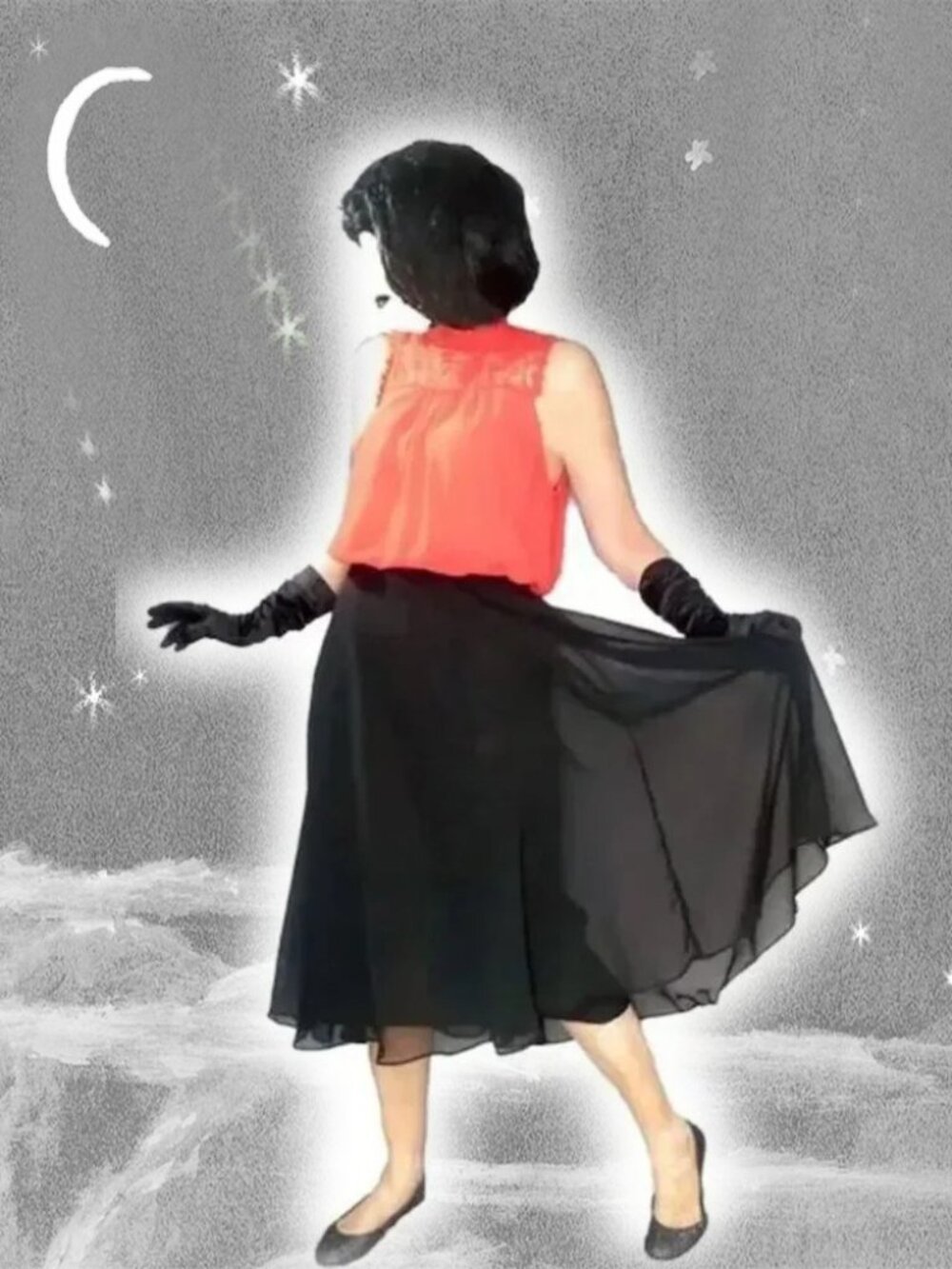 Black Chiffon Skirt Elastic Waist Plus Size One Size Vintage